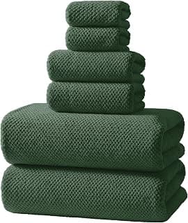 REDKISS 6-Piece Bath Towel Set - 2 Washcloths, 2 Hand Towels, 2 Bath Towels | Ultra-Fiber Coral Fleece, Super Absorbent, No Lint & No Fading | Perfect for Bathroom, Spa, Gym | Family -Olive Green