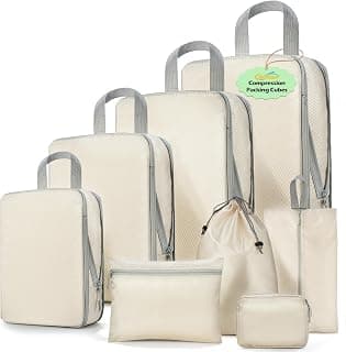 GlenLan 8-Set Compression Packing Cubes for Travel | Luggage Organizer Bags For Suitcases, Durable Lightweight Double-Zipper Design, Space Saver Travel Essentials