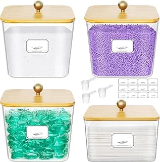 Lifewit Laundry Pods Container with Lid, 0.53+0.7gal, Natural, 4 Pcs | Dryer Sheet Holder, Laundry Room Organization Storage for Washing Powder, Scent Booster Beads, Coffee Pods Kcup