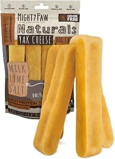 Mighty Paw Yak Chews, Long Lasting Hard Chew for Large Dogs, 4 Pack | Milk, Salt & Lime Juice, Grain-Free, Lactose-Free, Odor-Free, 68g Protein Per Stick, Aggressive Chewers, Puppy Teething