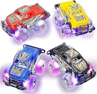 Light-Up Monster Truck Toys (2-Pack) – Push-&-Go Cars with Glowing Wheels – Birthday Gift for Toddlers, Boys & Girls Ages 3+ – Durable Friction-Powered Trucks – Batteries Included | Push and Go Friction Powered Cars, 2-Pack, Toddler Boys Age 2-4, Kids Ages 4-8, Birthday Gift, Batteries Included
