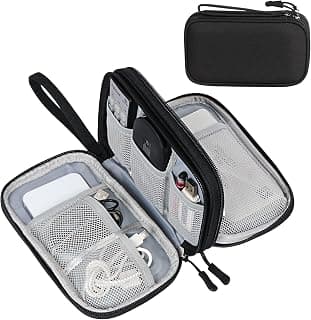 FYY Electronic Organizer, Travel Tech Pouch Bag, Medium, Black | Wrist Strap, Waterproof, Double Layers Portable Electronics Travel Carrying Case for Cord, Charger, Daily Business Trips Use