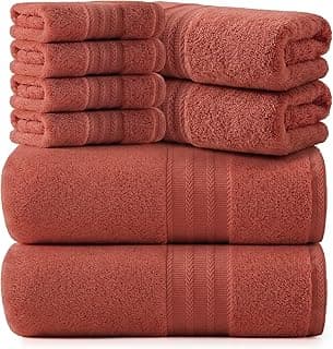 REDKISS 8 Piece Orange Towels Set - 100% Cotton Towels Set with 2 Large Bath Towels, 2 Hand, 4 Washcloths, 600 GSM Highly Absorbent Bath Towel Sets, Orange Quick Dry Shower Towel for Family Dorm Gym
