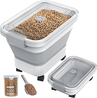 20-23 Lbs Dog Food Storage Container,Collapsible Dog Food Container | Pet Food Storage Container with Transparent Airtight Lid,Multifunctional for Dog Cat,Rice,Flour,Scoop and Small Container