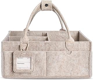 Diaper Caddy Organizer - Large Baby Caddy Organizer with Handle (Oatmeal) | Newborn Registry Essentials, Portable Nursery Storage Bin for Wipes, Bottles, Baby Shower Basket Gifts for Boys or Girls