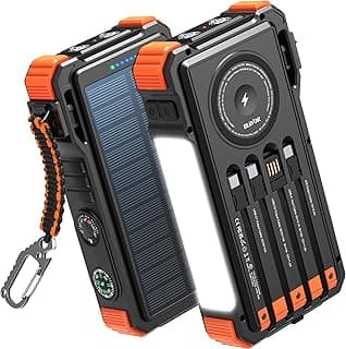 BLAVOR Solar Power Bank 20000mAh Built-in Cables, Wireless Charger for Phones & Apple Watch, 20W Fast Charging Battery Pack with USB C, Flashlight, Solar Charger for iPhone, iPad, iWatch, Samsung