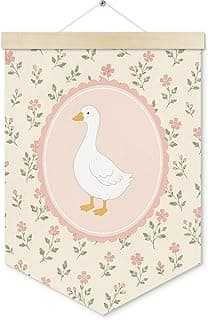 Baby Girl Goose Nursery Banner Wall Decor, Toddler Girl Nursery Decor, Vintage Pink Floral Goose Wall Art HangingDecor for Girls Room Home, Pink Girls Room Canvas Pennant Banner Products, 12x16in