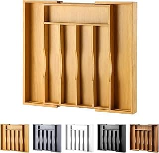 Expandable Bamboo Kitchen Drawer Organizer for Cutlery and Utensils, Adjustable Bamboo Wood Cutlery Tray in Drawer for Flatware and Silverware in Kitchen, (Natural)