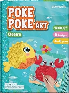 jackinthebox Poke Art Ocean Craft Kit for Kids, Boys & Girls Toys, Ages 4-8 | 1200 fabric pieces, travel arts activities & birthday gifts, mess-free toddler, age 4 5 6 7 8 9 year old, flower pressing