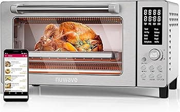 Nuwave Bravo Air Fryer Toaster Smart Oven, 10-in-1 Countertop Convection | 1800 Watts, 21-Qt Capacity, 50°-450°F Temp Controls, Top and Bottom Heater Adjustments 0%-100%, PFAS Free, Stainless Steel