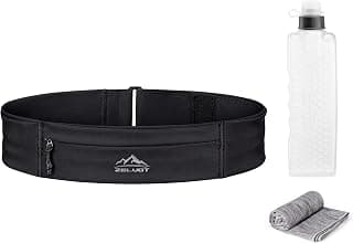 Zelvot Running Belt with 500ml Water Bottle, Adjustable Waist Pack | 3 Pockets, Phone Holder, Extension Strap, Gym Towel, Waterproof Design, Reflective Details, for Jogging Hiking Marathon
