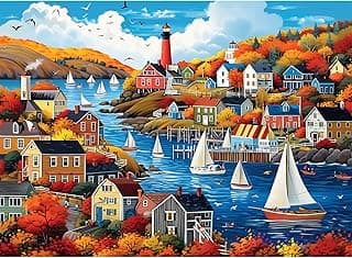 300 Pieces Puzzle for Adults | Town in Autumn Puzzle | Recycled Cardboard Large Piece Jigsaw Puzzles 300 Pieces | Challenging Game Home Decor Birthday Party Gift Toy for Adults Kids Seniors 20.5*15 in