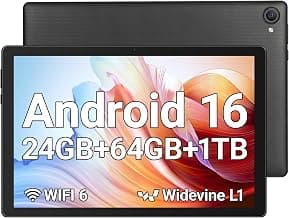 Jeazans Tablet, 10.1" Android 16 Tablet, 24GB RAM 64GB ROM 1TB Expand, 6000mAh Battery, Dual 5MP+8MP Camera, 1280x800 IPS HD Touchscreen, Widevine L1, Wi-Fi 6 BT 5.4 GMS Certified, Face Unlock