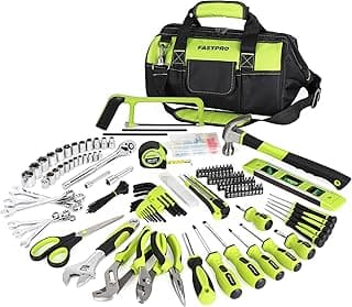 FASTPRO 267-Piece Home Tool Set, Household Repairing Tool Kit with 13-Inch Wide Mouth Open Tool Bag, Mechanics Hand Tool Kit for DIY, Home Maintenance, Green
