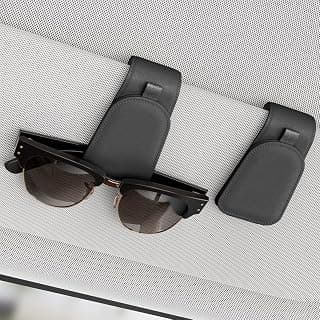 Magnetic Sunglass Holder for Car Visor, 2 Packs, Faux Leather | Strong Magnetism, for Most Car Visors, No Marks on Visor, Gift-Ready Packaging, Sunglass Organizer, Car Accessories for Men