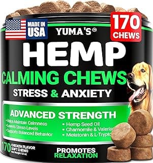 Hemp Calming Chews for Dogs - Advanced Dog Calming Chews - 170 Chews - Anxiety Relief Treats - Separation Aid, Barking, Stress Relief, Thunderstorms - Melatonin - Hemp Oil - Made in USA