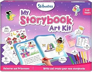 Skillmatics Storybook Art Kit – Unicorns & Princesses, Craft & Writing Kit | Storytelling Activity, Create Fairytale Stories, 300+ Stickers, Scrapbooking & Journal, Gift for Ages 5, 6, 7, 8, 9