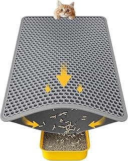 Powools Cat Litter Mat, 23.2 x 14.6 in, Waterproof, Non-Slip, Grey | Litter Trapping Mat, Easy to Clean, Litter Box Mat, Urine-Proof, Cat Toilet Training Systems Accessories, Indoor Cats