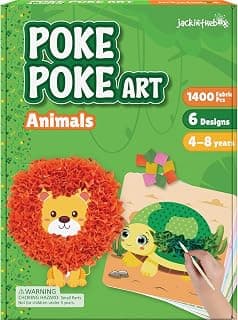 jackinthebox Poke Art Animals Crafts Kits for Kids, Boys & Girls, Ages 4-8 | 1400 fabric pieces, gift, travel activities & toys, essentials, projects for toddlers, 3 4 5 6 7 8 year old, flower pressing