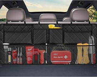 Car Trunk Organizer, Large Capacity Backseat Trunk Organizer (42"*18"), Collapsible Car Storage Bag with 8 Pockets, SUV/MPV/Truck - Black