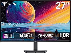 KTC 27 Inch QHD Computer Monitor, 144Hz Gaming PC Monitor, 4000:1, H27T27S | 2K 1440P, 129% sRGB, Adaptive Sync, HDMI DP, Anti-Blue Light, 3-Side Frameless, for Casual Games and Work, VESA Mount