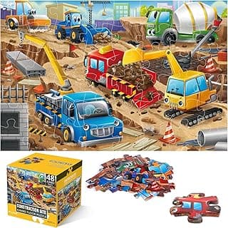 Jumbo Floor Puzzle for Kids,48 Piece Construction Site Jigsaw Puzzle | Construction Vehicle Puzzle,Extra-thick Cardboard,Preschool Learning Toy,35x24 in Completed,Gift for Boys and Girls Ages 3-8