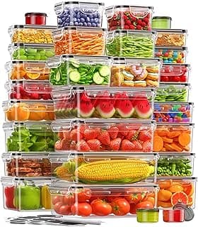 KEMETHY 60 PCS Food Storage Containers with Lids, Plastic Food Containers | BPA-Free, Leak Proof, Reusable, Microwave/Dishwasher Safe Meal Prep Containers with Labels & Pen, 30 Containers & 30 Lids