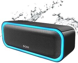 DOSS SoundBox Pro Bluetooth Speaker, 20W Stereo Sound, Active Extra Bass | Portable, 20H Playtime, Multi-Colors Lights, TWS Pairing, IPX6 Waterproof, Hiking, Camping, Outdoor, House Party Use, Black