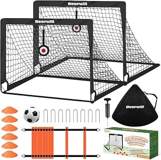 Bearwill Soccer Goal, Kids Soccer Goals for Backyard Set of 2 | 4x3ft Portable Soccer Goal Pop Up Soccer Net, Kids Soccer Net Training Equipment with Soccer Ball, Ladder, Cones, Targets
