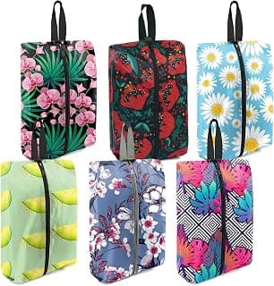 BeeGreen Shoe Bags 6 Pack Flower Design for Travel with Handle as Packing Organizers for Suitcase and Luggage | Portable Nylon Storage Accessories for Vacations, Essential Gifts for Women and Men​