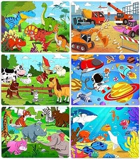 Puzzles for Kids Ages 4-6, 6 Pack 60 PCs Wooden Jigsaw Puzzles | Puzzles for Kids Ages 3-5, Preschool Educational Learning Toys, Birthday Gifts Set for Boys and Girls, Screen-Free Play