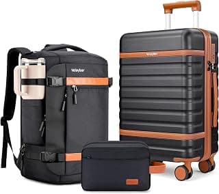 20" Carry On Luggage Set 3 Piece With Travel Backpack, YKK Zippers