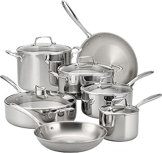 Tramontina Boston Tri-Ply Clad Stainless Steel 12-Pc Pots and Pans Set | Cookware Kitchen Set with Glass Lids, Induction-Ready, Dishwasher-Safe, NSF-Certified