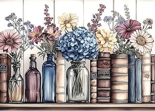 Vintage Books Flowers 1000 Piece Jigsaw Puzzle for Adults - Challenging Floral and Book Lover Puzzle with Glass Bottles, Hydrangea - Premium 27.6"x19.7" Puzzle for Game Night, Gifts, and Framing Art