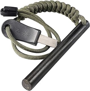 4" Survival Ferro Rod Drilled Flint Fire Starter and Striker Kit | Ferrocerium Rod with Paracord Landyard Handle and Striker, 4"(Long) x 3/8"(Diameter)