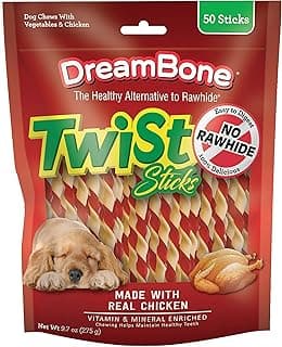DreamBone Twist Sticks Rawhide-Free Dog Treats With Real Protein, 50 Count | Daily Chew, Digests Safely and Completely, Made With Real Chicken and Veggies, For Adult Dogs