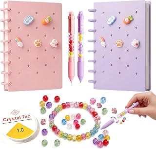 DIY Journal Kit for Girls, Cute Kawaii Stationery Gift Set with 2 Hole-Punched Spiral Notebooks , 2 Beadable Pens, 100 Beads&5m Elastic String,Arts and Crafts Birthday Gift for Tween Girls Age 8-12+