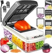 Mueller Vegetable Chopper Mandoline Slicer, Food Veggie Chopper | Cheese Grater, Onion Vegetable Cutter with Container, Dicer, Kitchen Gadgets & Essentials, White Sand/Grey