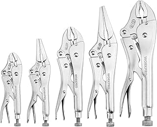 WORKPRO 5-Piece Locking Pliers Set, Vice Grips with Chrome-vanadium Steel | 5/7/10 inch Curved Jaw Pliers, 6.5/9 inch Long Nose Pliers