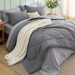 Bedsure Queen Bed in a Bag Reversible Bed Set 7 Pieces Grey/Light Grey