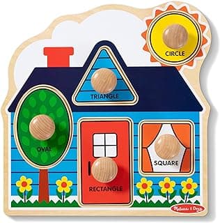 Melissa & Doug First Shapes Jumbo Knob Puzzle, Wooden Peg Puzzle for Toddlers, Educational Toy for Shape Recognition and Fine Motor Skills, Ages 1+ | 6 Pieces, Wooden Board, 5 Extra-Thick Shape Pegs, Matching & Sorting Play, Montessori Inspired Toddler Toys for Kids, Ages 1+