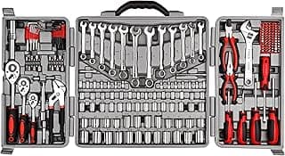 CARTMAN 205-Piece Ratchet Wrench Tool Set, SAE/Metric Socket Kit Carry Case | Professional ratchet wrench and socket assortment for car jobs, mechanics, DIY projects, home fixes, and general maintenance.