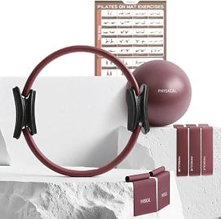 PhysKcal Pilates Kit, 15-Inch Pilates Ring with 1x Pilates Ball & 5X Bands | Aesthetic Home Pilates Equipment Set, Essential Kit for Beginners in Minimalist Style. Comes in Premium Packaging