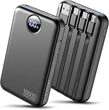 Portable Charger 10000mAh with 4 Built-in Cables 40% Smaller | Power Bank Fast Charging Battery Pack,LED Display Compact with Travel Charger for iPhone Other Devices-Black