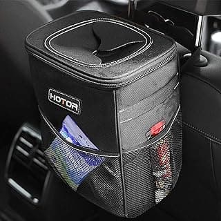 HOTOR Car Trash Can, Compact Waterproof Organizer, Leak-Proof Bin, 2-Gallon | Black, Multifunctional Car Accessory with Adjustable Straps & Magnetic Snaps for Interior Car Storage