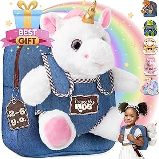 Naturally KIDS Toddler Backpack w. Plush Unicorn Toy, Kids Gift 2 3 4 5 6 | 2-in-1 Unicorn Toys for 3 Year Old Girl & Girls Age 4-6 in Gift-Ready Box, Toys for 2 Year Old Girl Birthday Gift & Christmas