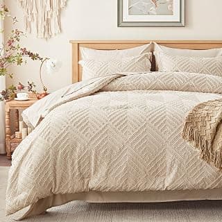 Zzlpp Queen Comforter Set 7 Piece, Beige Bed in a Bag Queen Bedding Sets | Boho Tufted, OEKO-TEX Certified, Luxury, Lightweight, All Season, Down Alternative Comforter, Breathable sheets & pillowcases