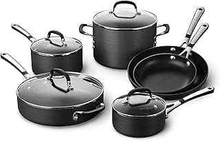 Calphalon 10-Piece Non-Stick Kitchen Cookware Set Black Pots & Pans with Stay-Cool Stainless Steel Handles Hard-Anodized Aluminum for Even Heating