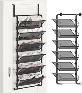 BUKFEN 6 Tier Adjustable Metal Shoe Rack, Door & Wall Mount Organizer | Flexible Height Spacing, Open Basket Visibility, Heavy Steel Build, Vertical Storage for Closets, Apartments & Entryways