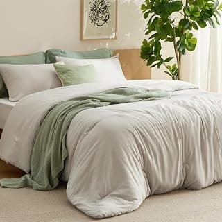 Bedsure Queen Comforter Set, Beige Soft Prewashed Bedding for All Seasons, 3 Pieces GentleSoft™ Bed Set, 1 Lightweight Comforter (90"x90") and 2 Pillowcases (20"x26")